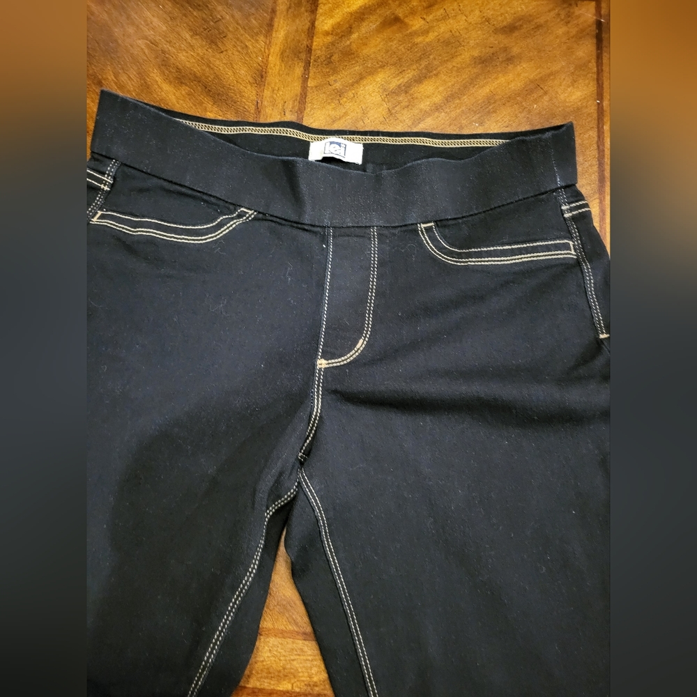 •L.E.I•HIGH WITH TAN STITCHING DARK SKINNY DENIM JEGGINGS SIZE LARGE - Picture 2 of 8